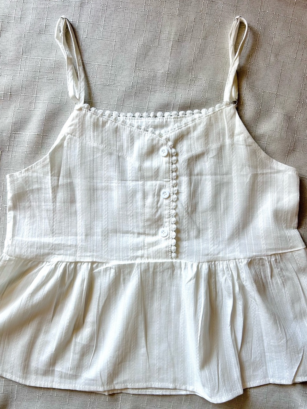 Source Unknown White Eyelet-Trim Peplum Cami Top